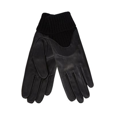Black leather knitted gloves